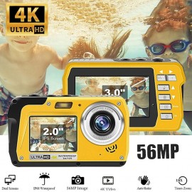 4K30FPS Waterproof Camera 56MP Underwater Cameras UHD Video Recorder Selfie IPS Dual Screens(3/2) 10FT Waterproof Digital Camera for Snorkeling on Vacation 1700mAh
