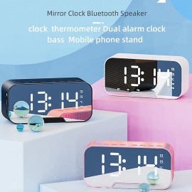 LED Dual Alarm Clock Wireless FM Radio Dimmer Phone Holder With Speaker Bluetooth 5.0 Mirror Clock Home Office Phone Supplies
