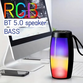 RGB Light BT5.0 Speaker Subwoofer TWS Pairing Wireless Portable Outdoor Card Large Memory Support TF Card/AUX/U Disk Color Ambience Light 360 HD Surround Sound - Perfect For Party Family Outdoor
